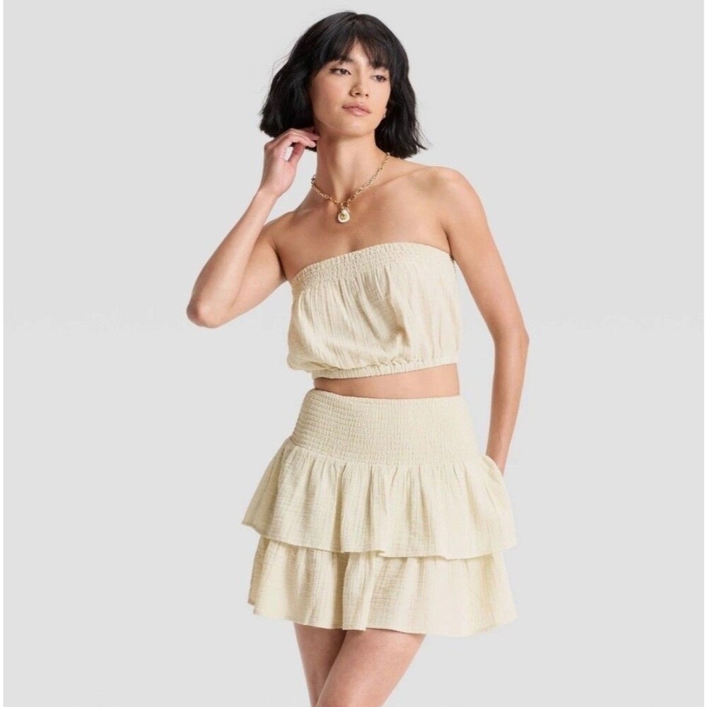 Universal Thread Women's 100% Cotton Crinkle Tube Top Beige Small NWT